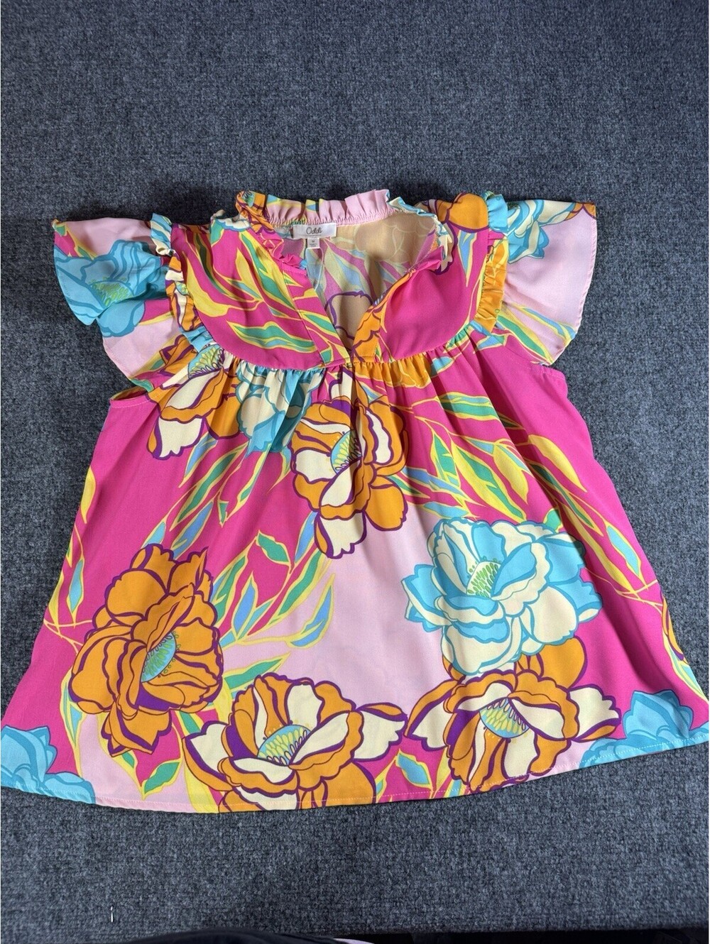 NWT Oddi Medium floral ruffle blouse tropical colors